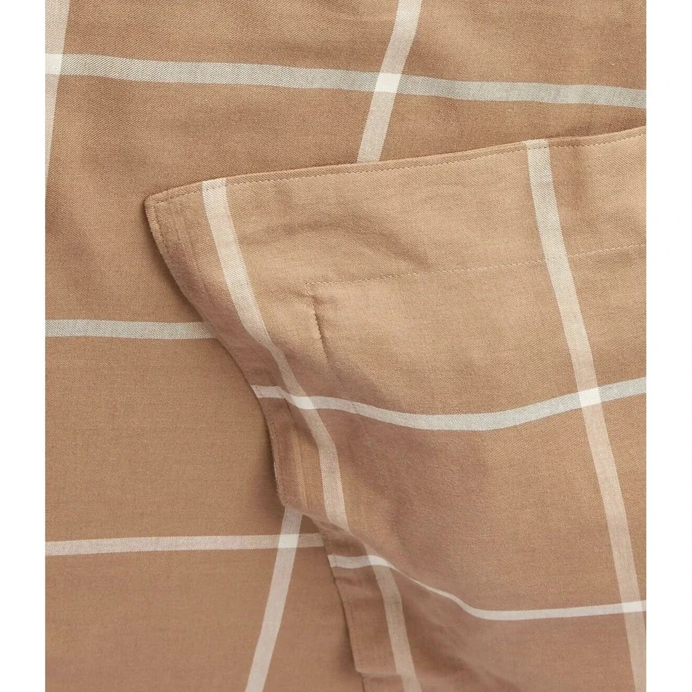Ralph Lauren Duvet Cover Full/Queen Windowpane Camel Cream Modern Equestrian NEW